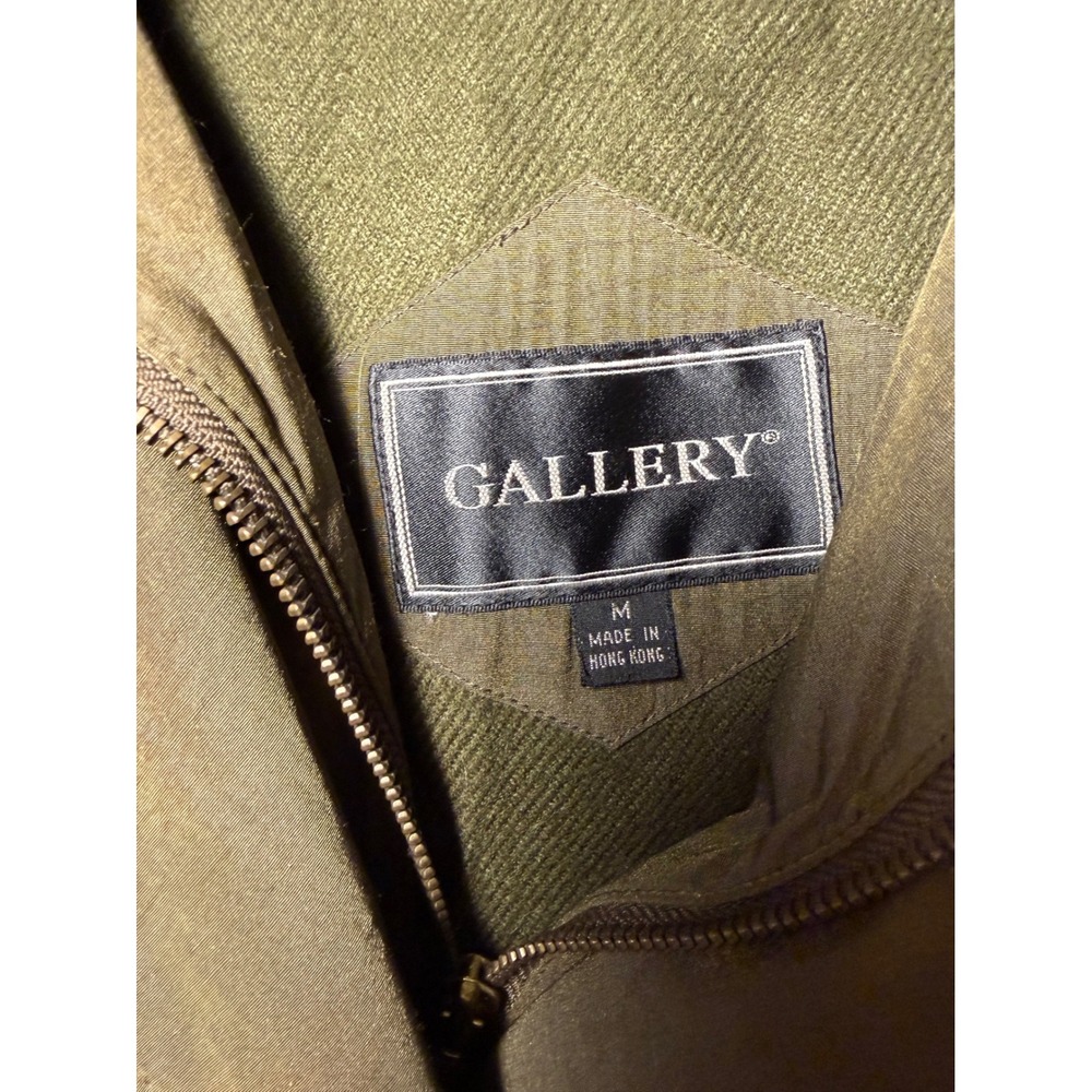 Gallery Vintage Olive Green Iridescent Trench Coat Jacket Womens Medium Zip Up - Picture 5 of 11